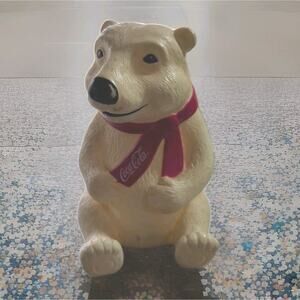 Vintage Coca Cola Beige Polar Bear Piggy Bank 8”